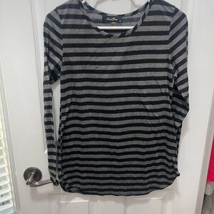 Anna Grace Black and Gray Striped Long Sleeve Tee